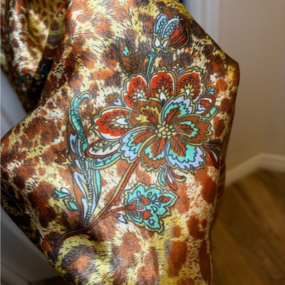 Boho Leopard Print Halter Maxi Dress Satin Animal Floral Paisley in Size S/M - Picture 3 of 8